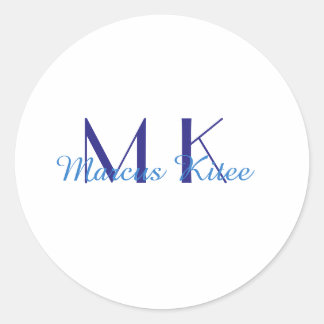 simple minimal monogram personalized name blue ret runt klistermärke