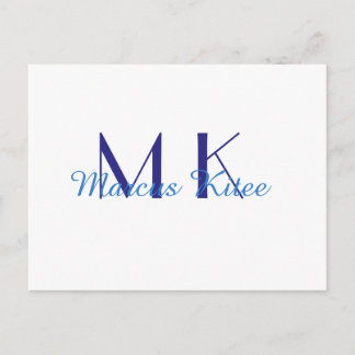 simple minimal monogram personalized name blue ret vykort