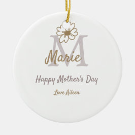 simple minimal mother's day monogram golden gray f julgransprydnad keramik