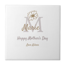simple minimal mother's day monogram golden gray f kakelplatta