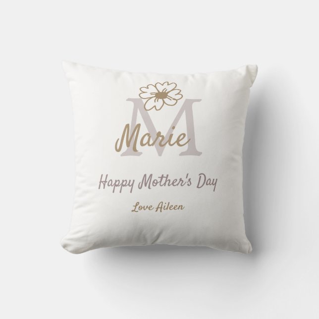 simple minimal mother's day monogram golden gray f kudde (Framsida)