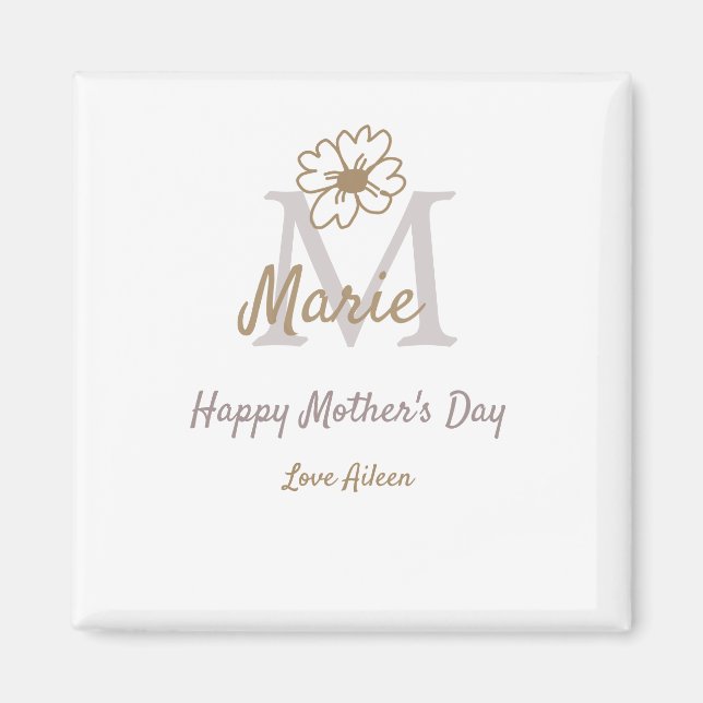 simple minimal mother's day monogram golden gray f magnet (Framsidan)