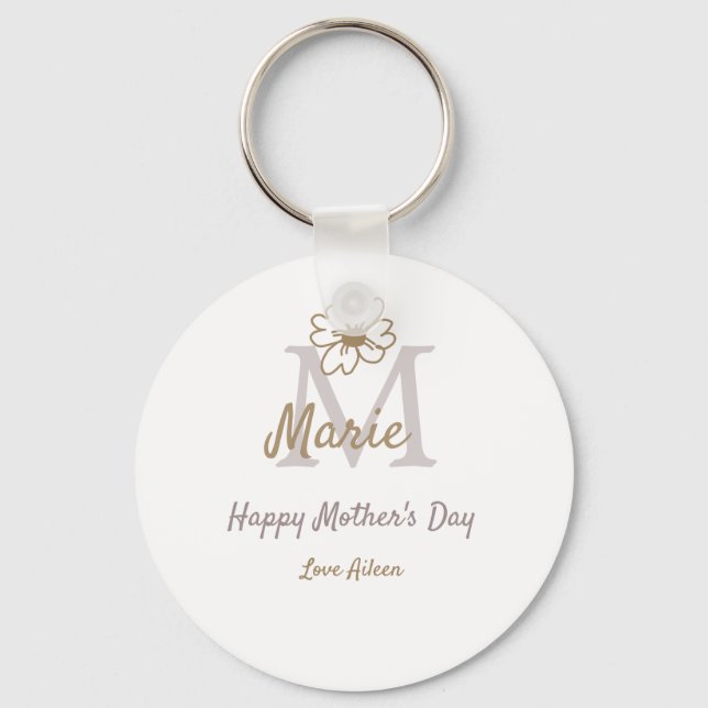 simple minimal mother's day monogram golden gray f nyckelring (Framsida)