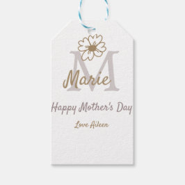 simple minimal mother's day monogram golden gray f presentetikett