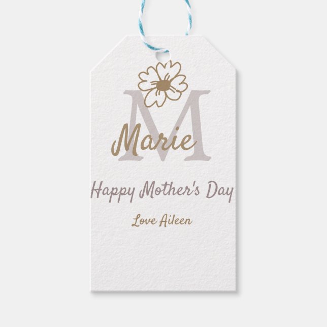 simple minimal mother's day monogram golden gray f presentetikett (Framsidan)