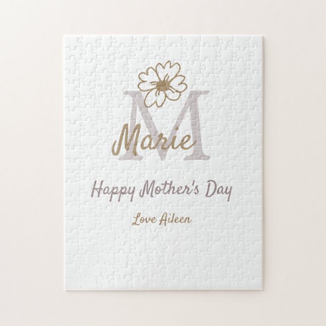simple minimal mother's day monogram golden gray f pussel (Vertikal)