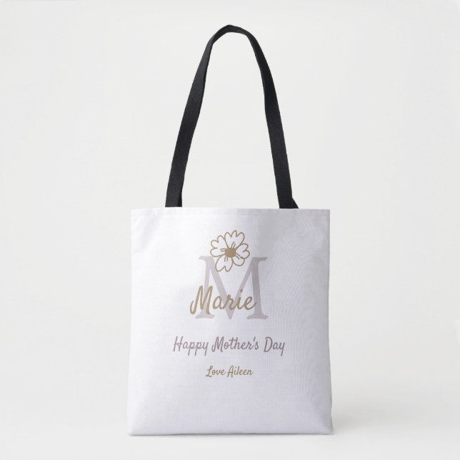 simple minimal mother's day monogram golden gray f tygkasse (Framsida)