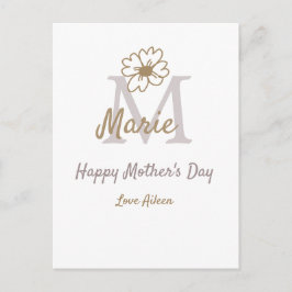 simple minimal mother's day monogram golden gray f vykort