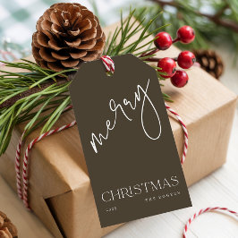 Simple Minimal Olive Green Family Name Christmas Presentetikett