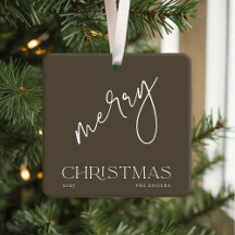 Simple Minimal Olive White Family Name Christmas