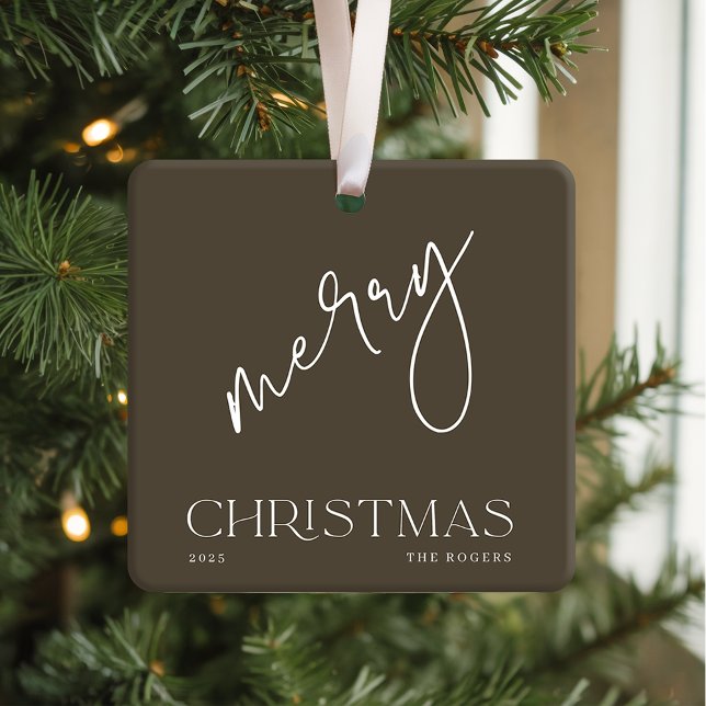 Simple Minimal Olive White Family Name Christmas Julgransprydnad Keramik (Skapare uppladdad)