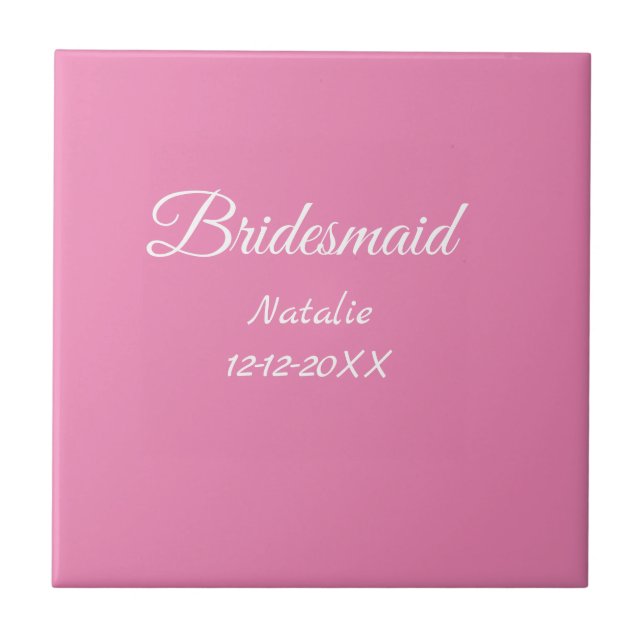Simple minimal pink bridesmaid add name year text  kakelplatta (Framsidan)
