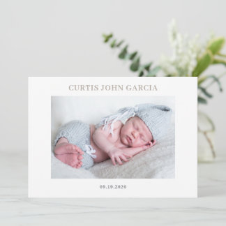 Simple Minimal Taupe Photo Baby Announcement Card Inbjudningar