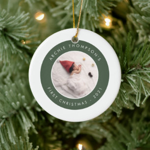 Simple Minimalist Anpassningsbar Babys Grönt 1:a j Julgransprydnad Keramik