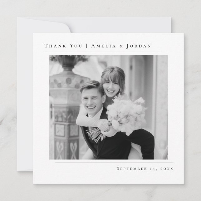 Simple Minimalist Black and White Wedding Photo Tack Kort (Framsida)