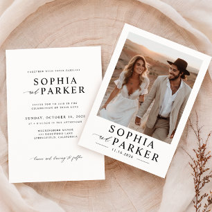 SImple Minimalist Boho Photo Bröllop Inbjudningar