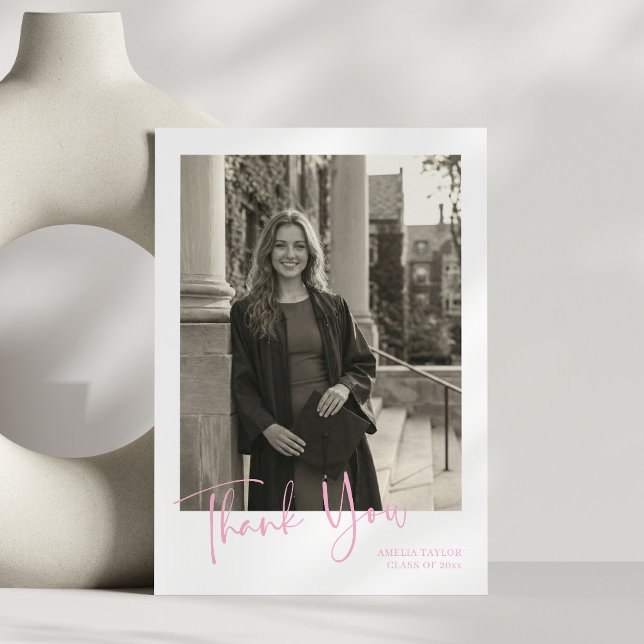 Simple Minimalist Graduation Photo Custom Message Tack Kort (Skapare uppladdad)