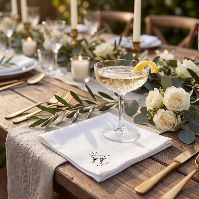 Simple minimalist hand drawn cocktail wedding pappersservett (Skapare uppladdad)