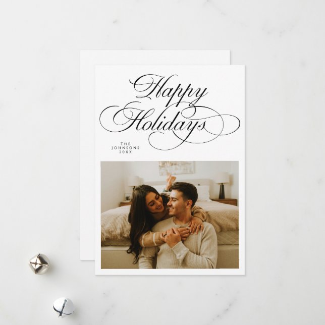 Simple Minimalist Happy Holidays Photo Christmas  Julkort (Fram/Back In Situ)
