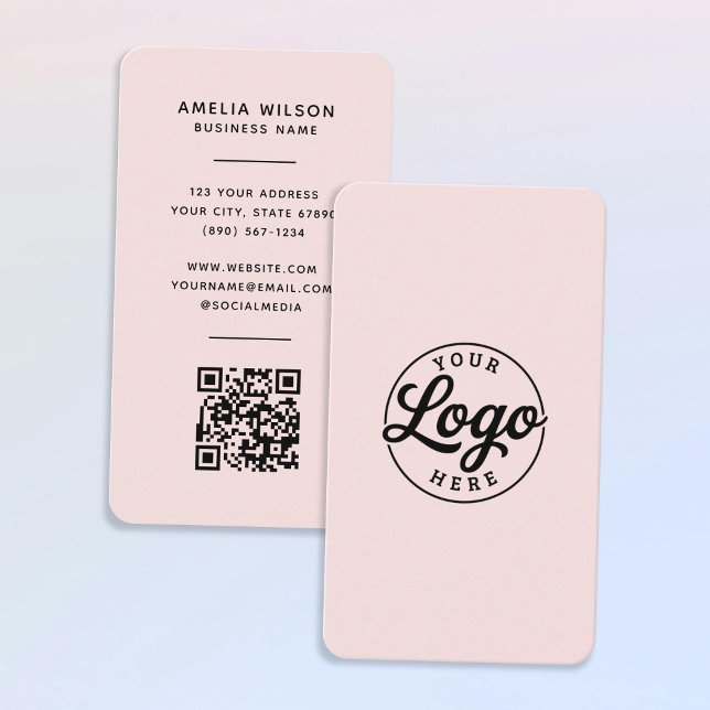Simple Minimalist Logo QR Code Blush Pink  Visitkort (Skapare uppladdad)