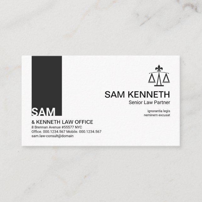 Simple minimalist Plain Black Tab Lawyer Visitkort (Framsida)