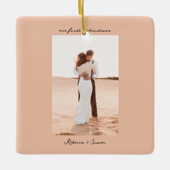 Simple Minimalist Script Photo Julgransprydnad Keramik (Framsida)