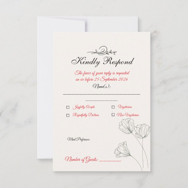 Simple Minimalist Wedding RSVP Card OSA Kort (Framsida)