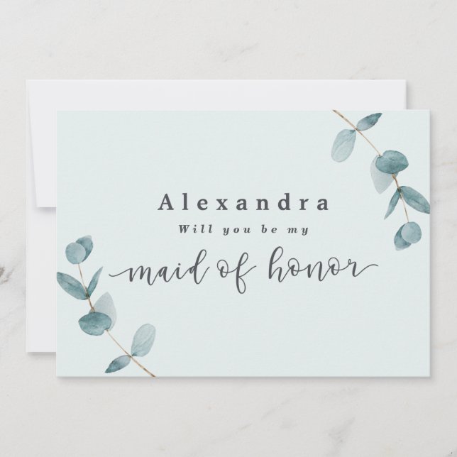 Simple Mint Eucalyptus Maid of honor Frieri kort (Framsida)