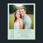 Simple Mint Grönt Bröllop spara datum Photo Vykort<br><div class="desc">Blekens nymint grönt-vykort är det perfekt sättet att informera dina vänner och familj om ditt kommande bröllop. Med en enkel minimalistisk utformning med sin konst,  moderna och elegant,  inklusive ditt foto med grått-text som innehåller all viktig information.</div>