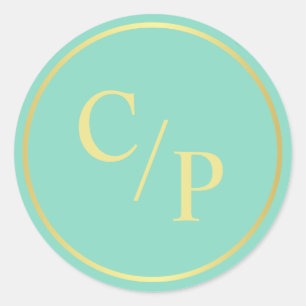 Simple Mint och Guld med Monogram Runt Klistermärke