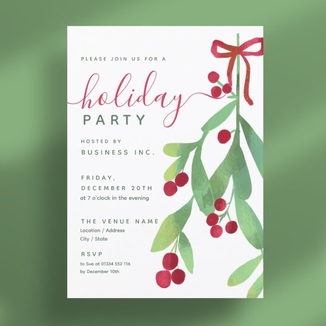 Simple Mistletoe Corporate Julafton Party Inbjudningar (Simple Mistletoe Corporate Xmas Party Invitation)
