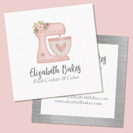 Simple Mixer Floral Cake Bakery Business Card Fyrkantigt Visitkort