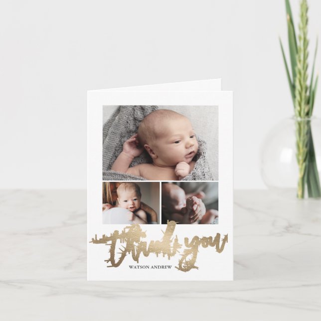 Simple Modern 3 Photo Collage Baby Photo Tack Kort (Framsida)