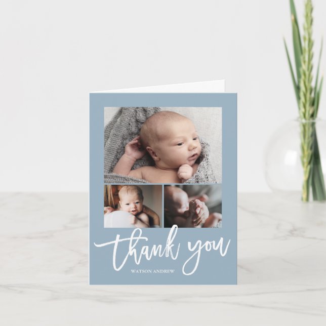Simple Modern 3 Photo Collage Baby Photo Tack Kort (Framsida)