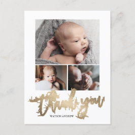 Simple Modern 3 Photo Collage Baby Photo Tack Vykort
