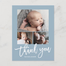 Simple Modern 3 Photo Collage Baby Photo Tack Vykort