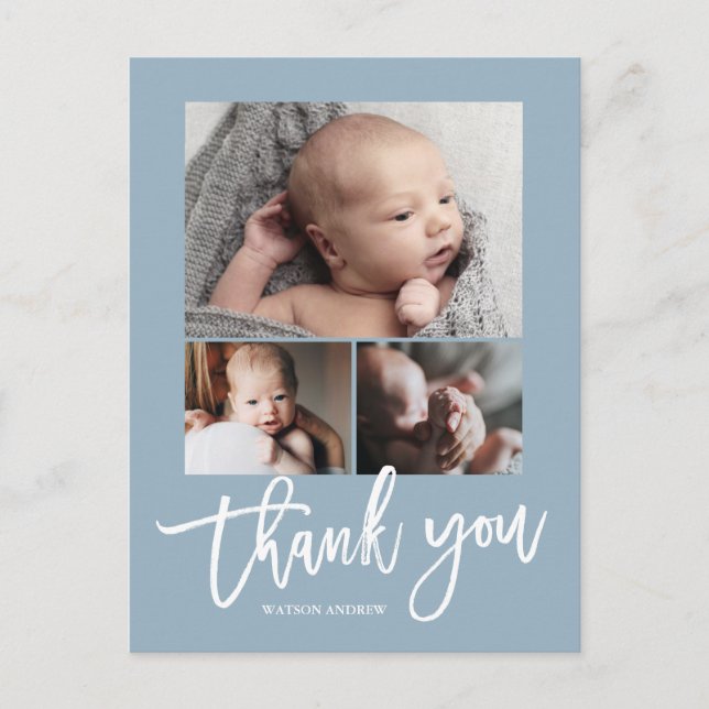 Simple Modern 3 Photo Collage Baby Photo Tack Vykort (Framsida)