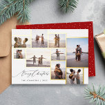 Simple Modern 9 Photo Collage God jul<br><div class="desc">Skina starkt den här säsongen med vårt 9-foto-kollage-julkort. Chicen "God jul"-kalligrafi och guld-folie ram tillför en aning opulens. Den omvända sidan har en fin röd bakgrund med handdragna vita punkter.</div>