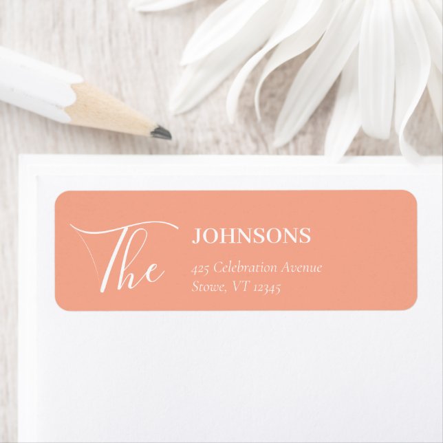 Simple Modern and Minimalist | Peach Wedding Returadress Etikett (Insitu)