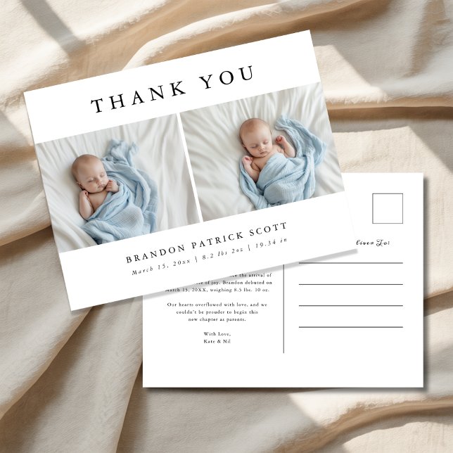 Simple Modern Baby Photo Tack Birth Meddelande Vykort (Skapare uppladdad)