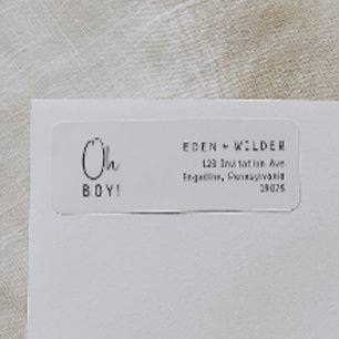 Simple Modern Baby Shower Oh Boy Returadress Etikett