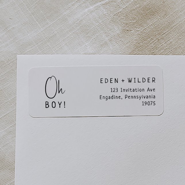 Simple Modern Baby Shower Oh Boy Returadress Etikett (Skapare uppladdad)