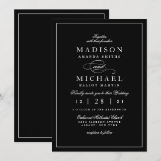 Simple Modern Black and White Wedding Invitation Julkort
