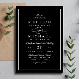 Simple Modern Black and White Wedding Invitation Julkort
