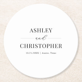 Simple Modern Black and White Wedding Underlägg Papper Rund