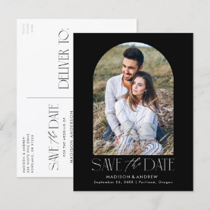 Simple Modern Black Arch Photo Save the Date Meddelande Vykort