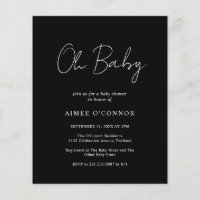 Simple Modern Black Budget Baby Shower-inbjudan