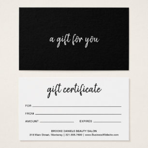 Simple Modern Black Business Gift Certificate Visitkort