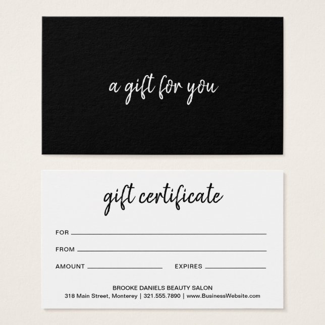 Simple Modern Black Business Gift Certificate Visitkort (Framsida & baksida)