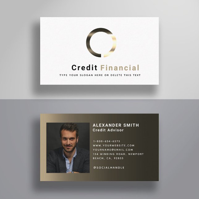 Simple Modern Black Guld Kredit Professionell Phot Visitkort (finance business card financial services wealth management credit advisor modern simple classy  gold)